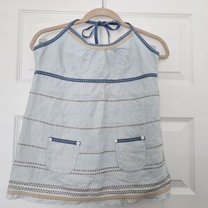 Blue and Beige Women's Halter Top